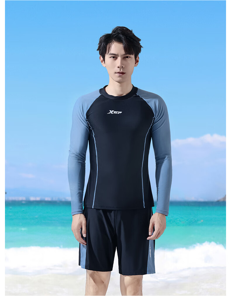 Xtep Men's Slim Fit Quick-Dry Long Sleeve and Long Pants Swimwear Set Professional Swimming and Diving Suit Swim Gear 16