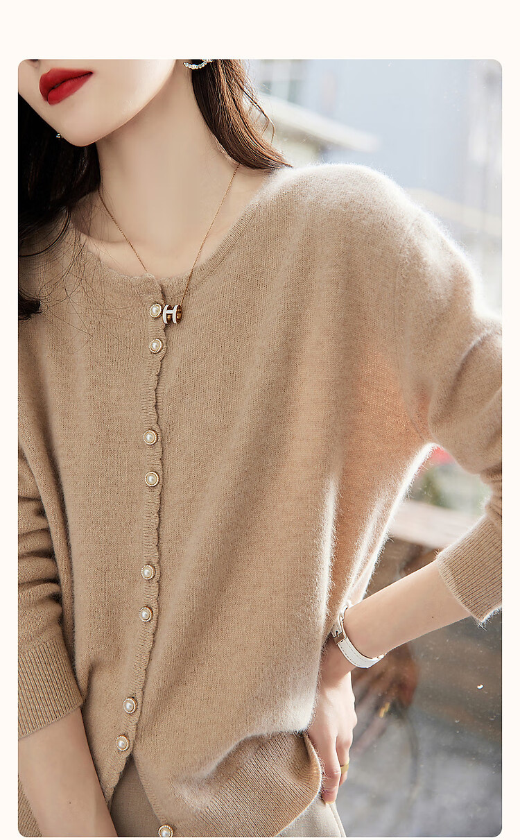 Dme 100% Wool Cardigan 2025 Autumn Round Neck Loose Drop Shoulder Long Sleeve Knit Sweater for Women 2