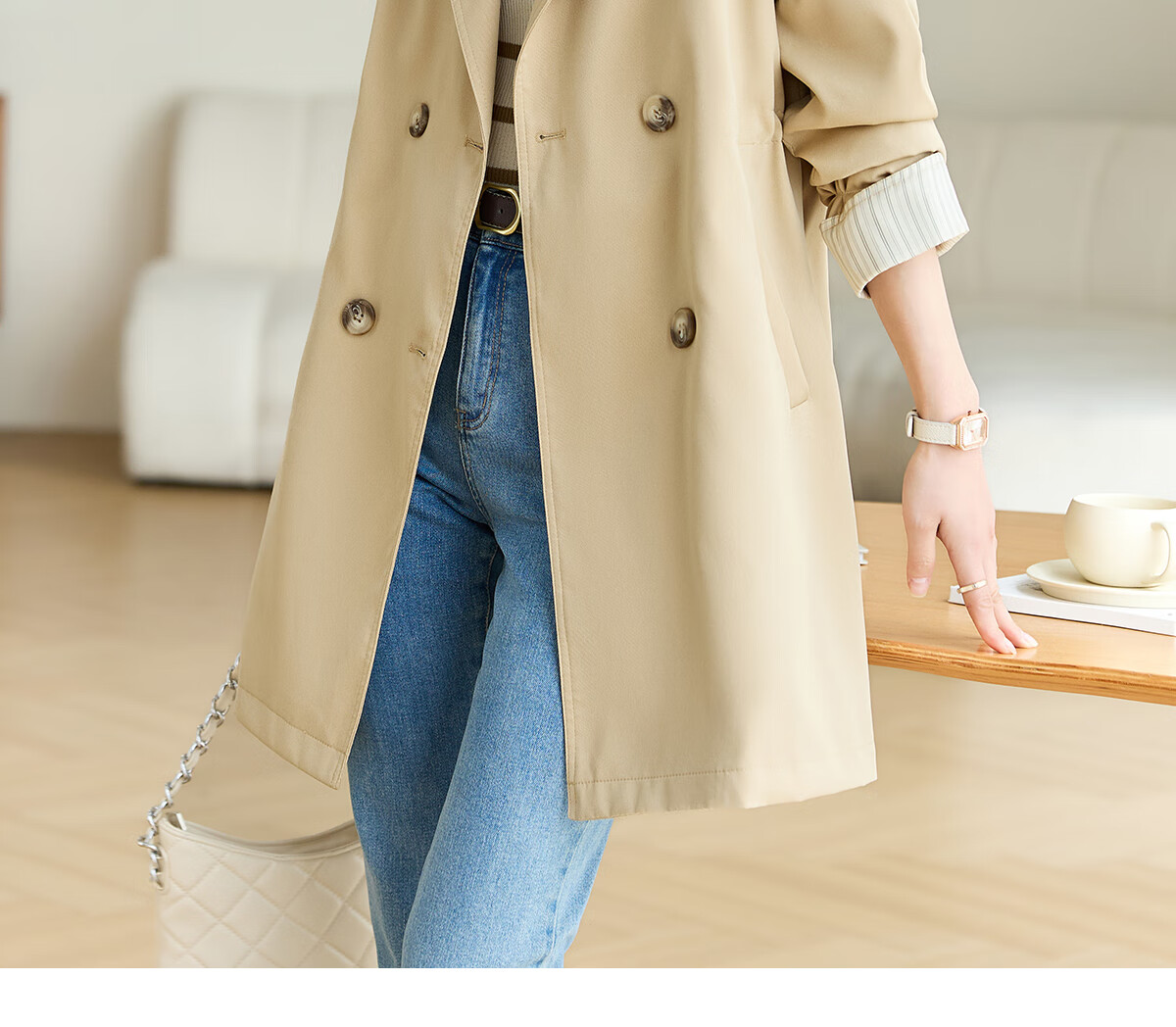 She Enjoy Casual Women's Mid-Length Trench Coat Blazer Collar Fashion Simple Jacket T13KF7478 12