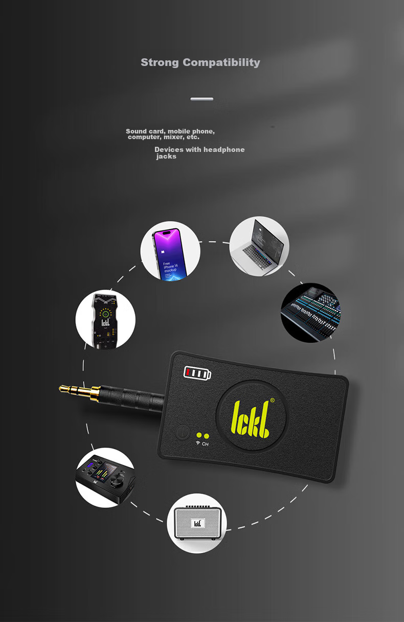 Ickb RT 5.8G Wireless Monitoring Headset Live Streaming Kit for Streamers, Singing, Stage Performances, Sound Card Microphone In-Ear Neckband Long Battery Life Headphones with One-To 10