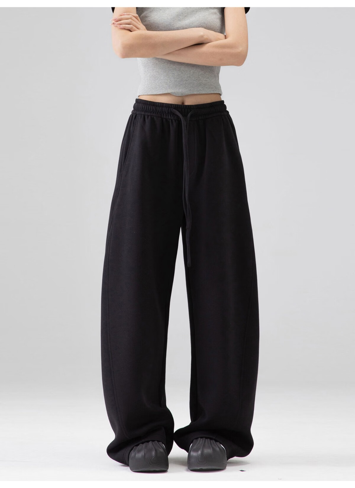 ICH MODE Women's American Style Sweatpants Sports Pants Spring Autumn New Loose Wide-Leg Casual Pants Curved Cut Navy Blue L 21