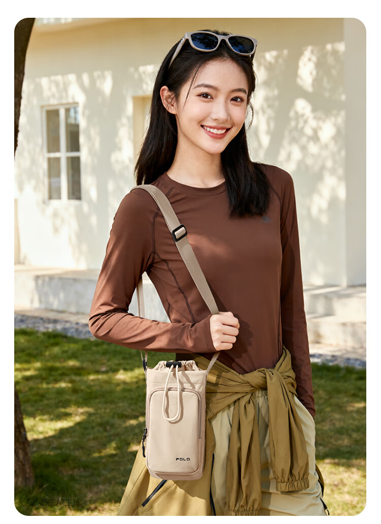 POLO Women's Drawstring Shoulder Bag Large Capacity Phone Bag Sports Crossbody Bag with Water Bottle Holder Wide Opening Sling Bag 14