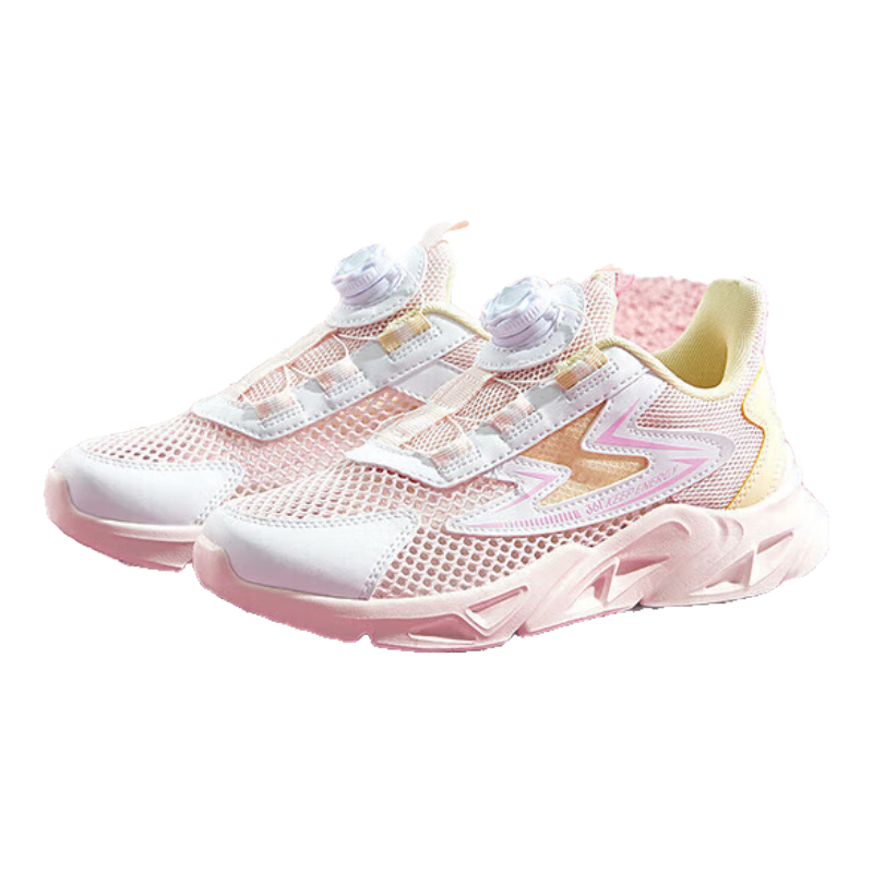 361° Children's Shoes, Kids' Running Shoes for Summer, Boys And Girls Aged 3-14, Large Mesh with Rotary Knob, Pink, Size 37