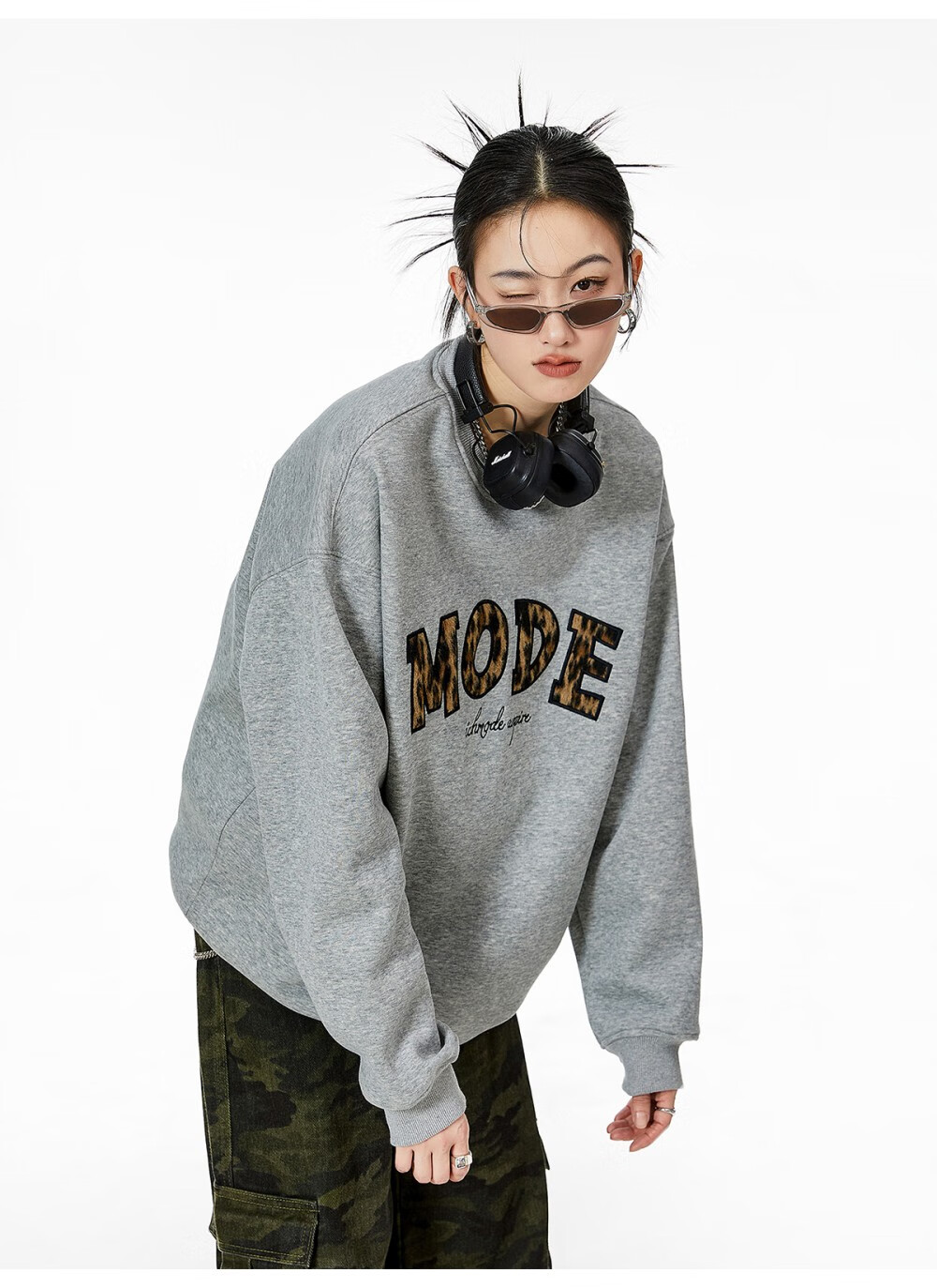 ICH MODE American Style Gray Crewneck Sweatshirt Women 2026 Spring New Loose Casual Jacket Top Light Gray S 14
