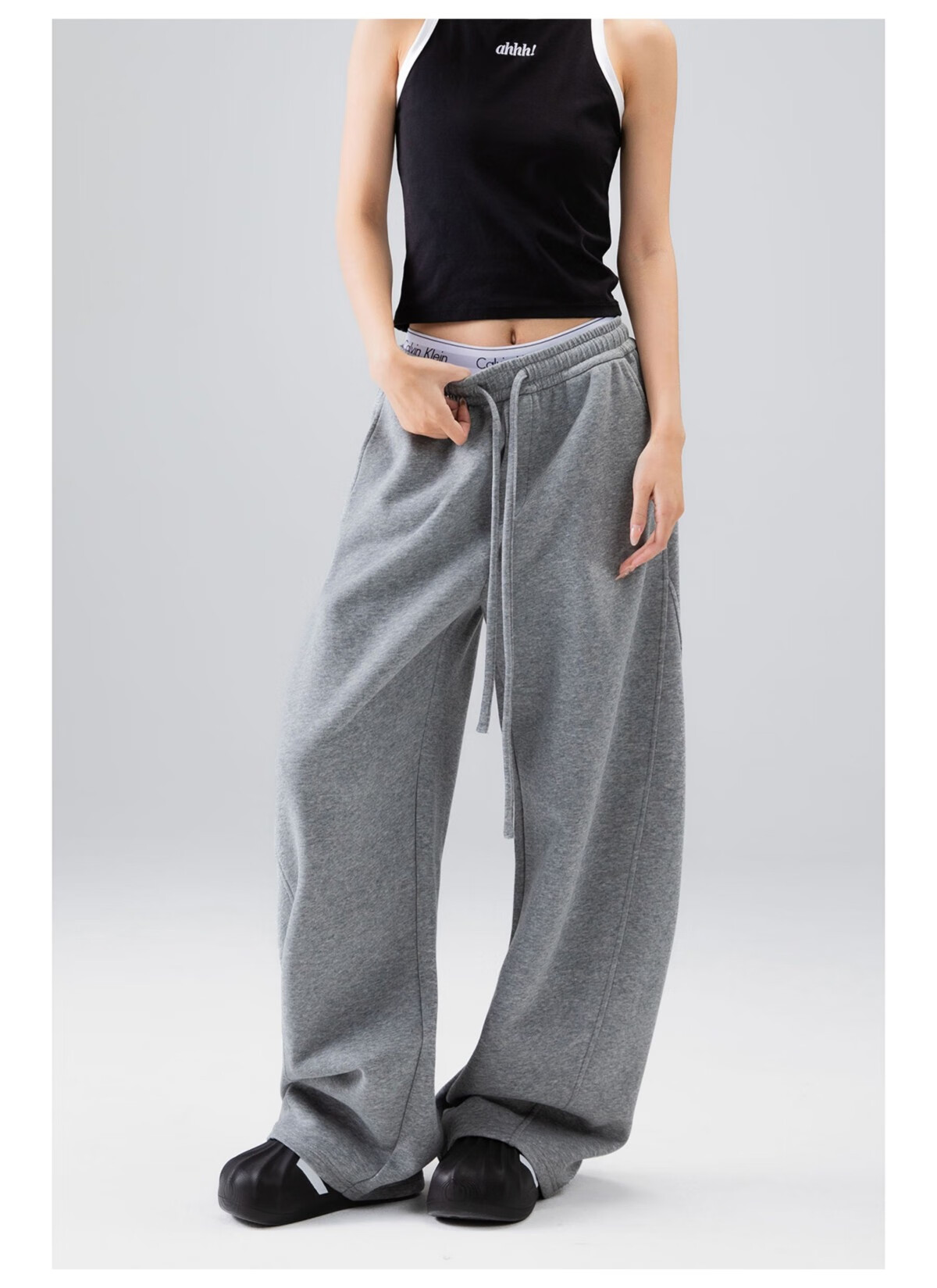 ICH MODE Women's American Style Sweatpants Sports Pants Spring Autumn New Loose Wide-Leg Casual Pants Curved Cut Navy Blue L 3