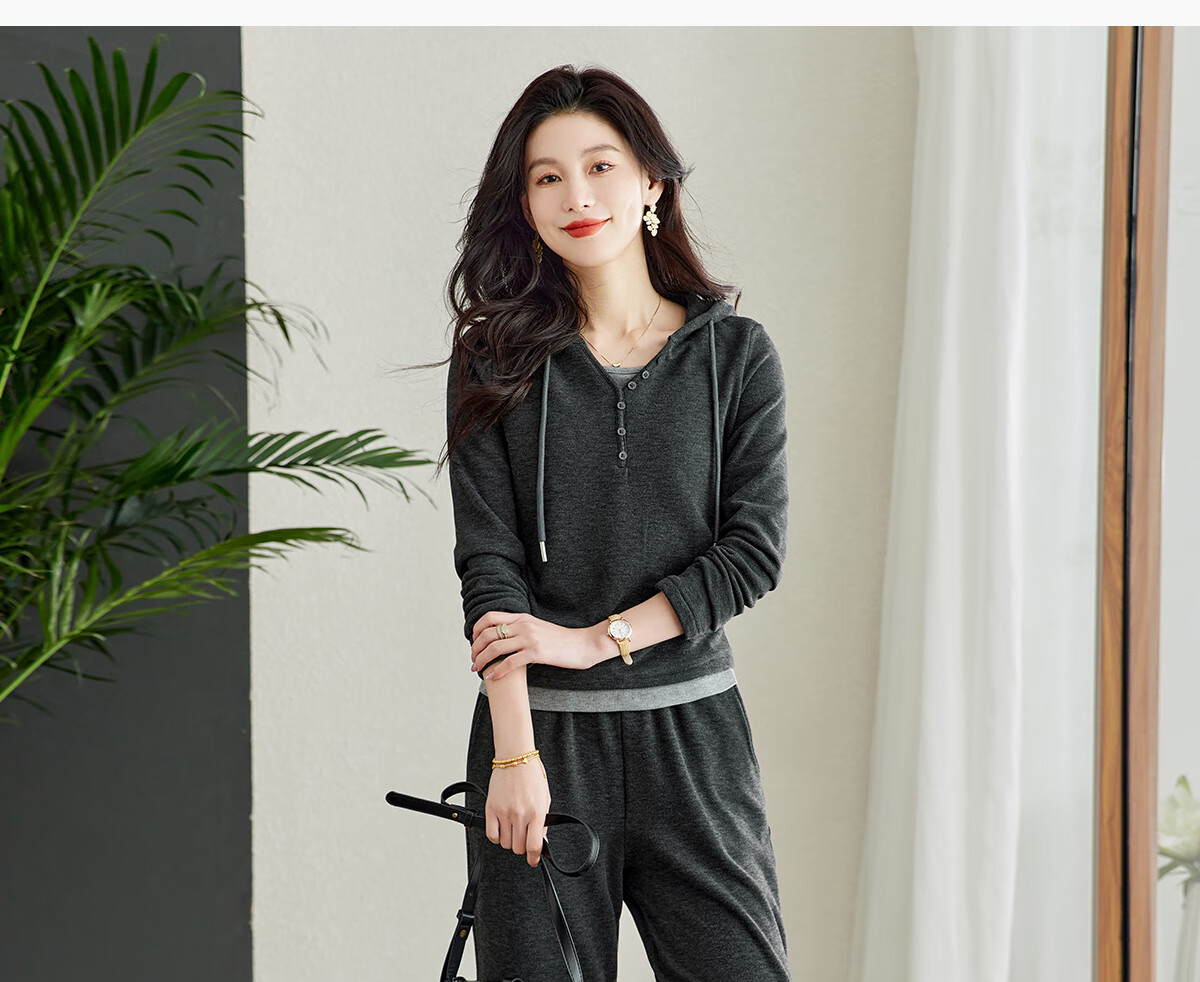 YUZHAOLIN 2025 Spring Casual Set Fake Two-Piece Sports Style Hooded Top with Straight-Leg Pants Set Y51K078 4