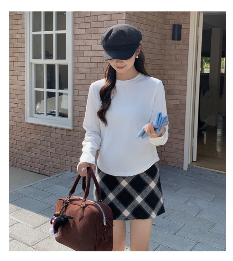 Ordifen Women's Base Layer 100% Cotton Autumn Winter Comfortable Skin-Friendly Solid Color Crew Neck Long Sleeve T-Shirt White M 4