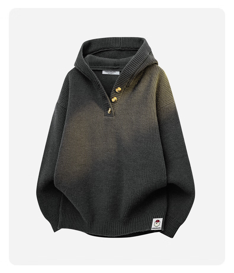 :CHOCOOLATE IT American Style Hooded Sweater Men Spring Autumn New Loose Trendy Warm Knitted Jacket Fine Spun Gray XL 6