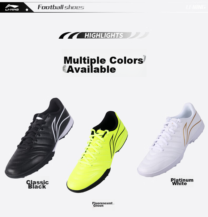 Li-Ning Soccer Shoes for Men, Women, Adults And Children, TF Turf Cleats, Professional Training Football Boots, Non-Slip Wear-Resistant Cleats for Youth, Black, Size 44 5
