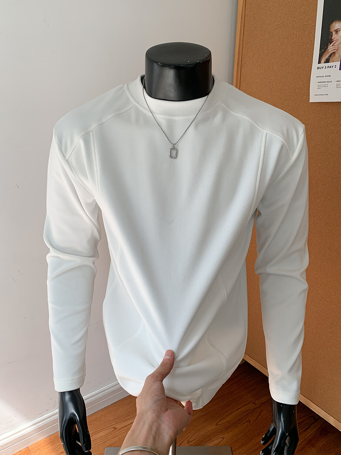 CLOR Patchwork Double-Sided Velvet Long Sleeve T-Shirt Men Spring Autumn Warm Pullover Crew Neck Base Layer CXT06 Black L 1