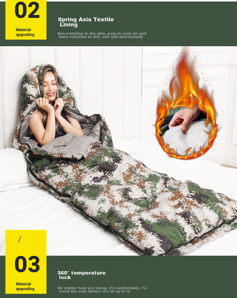 BeiJiLang Thickened and Widened Autumn Winter Outdoor Warm Sleeping Bag Tent Camping Office Nap Cold Resistant Sleeping Bag Quilt 7