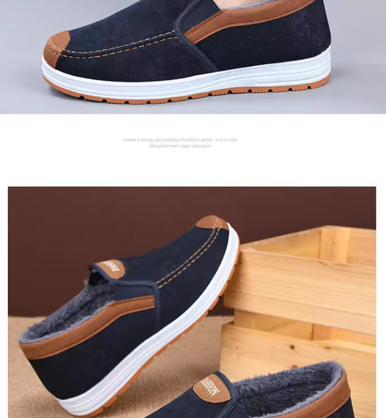FOOTOPPO Men's Fleece-Lined Slip-On Cloth Shoes, Old Beijing Cotton Shoes, Winter Warm Thickened Non-Slip Cotton Shoes 8