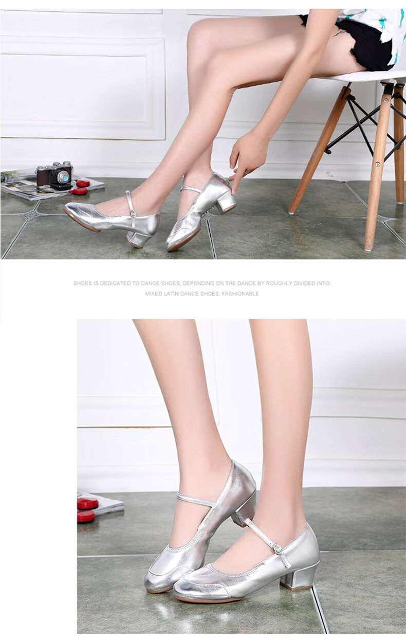 FOOTOPPO Women's Silver Soft Sole Dance Shoes Ballroom Dance Shoes Square Dance High Heel Dance Shoes for Women 7