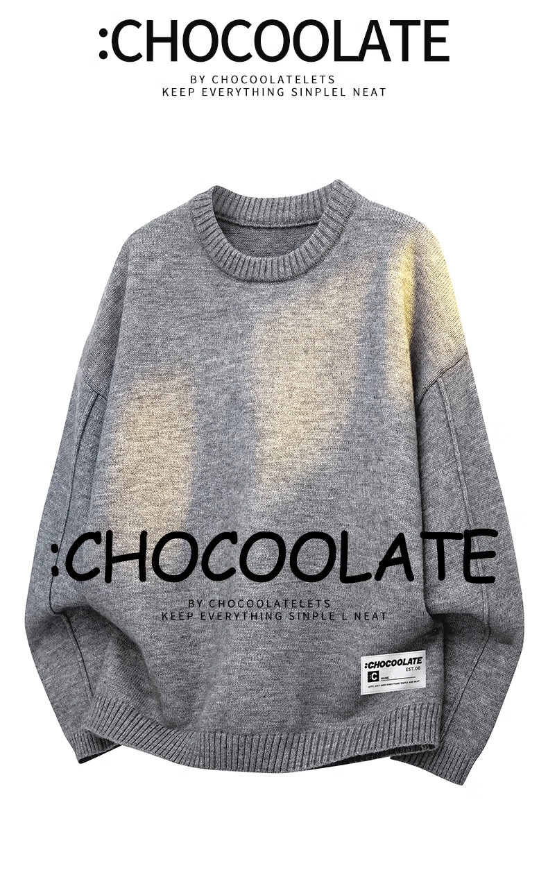 :CHOCOOLATE Men's Autumn New Knit Sweater Jacket Loose Pullover Long Sleeve Coat Navy Blue L 2