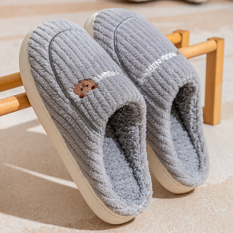 Runrou Men's Cotton Slippers Autumn Winter Warm Fleece Lined Indoor Non-Slip High-End 2025 New Winter Model