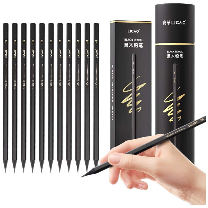 Licao HB Pencils for Primary School Students, Kindergarten Beginners, Non-Toxic Continuous Lead Sketching Pencils, Black Wood, 30 Pieces