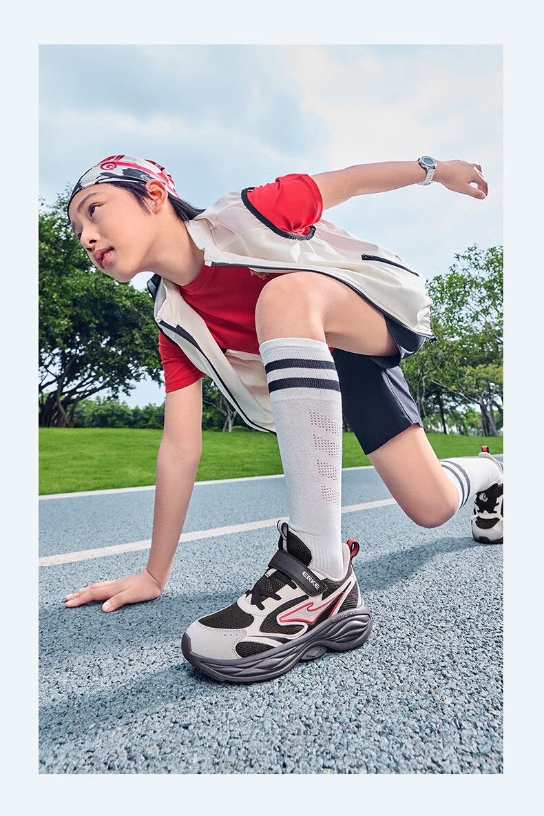 ERKE Kids Unisex Sports Shoes Children's Mesh Basic Running Shoes Microcrystal White/Black/Gravel Gray Size 38 15