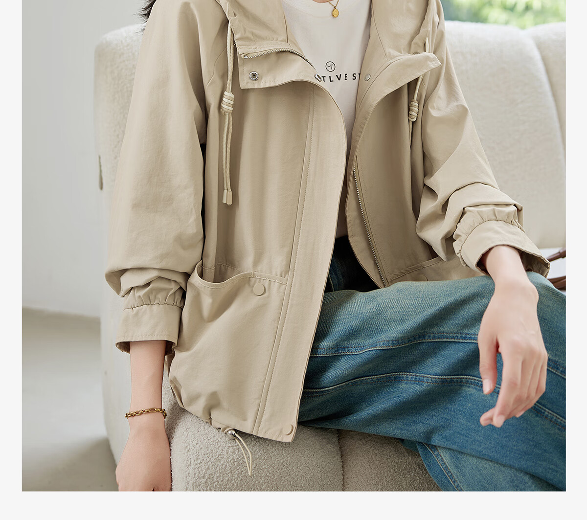 Chushen Spring and Autumn Short Jacket for Women with Hood, Exquisite Pocket Design, Versatile Loose Casual Top Coat S143U2011 1