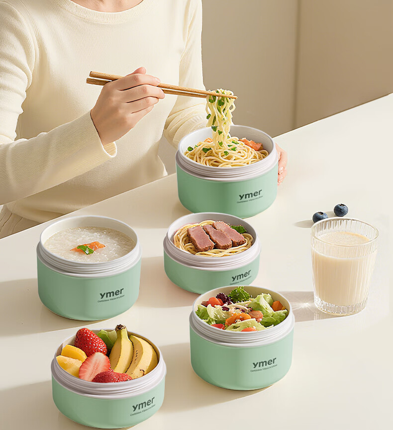 Ymer Insulated Lunch Box Microwaveable Ceramic Set Green 2-Pack (One Large, One Small) 18