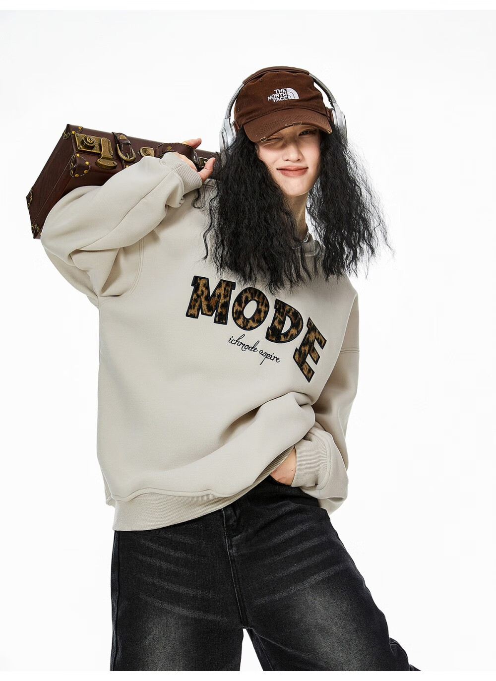 ICH MODE American Style Gray Crewneck Sweatshirt Women 2026 Spring New Loose Casual Jacket Top Light Gray S 21