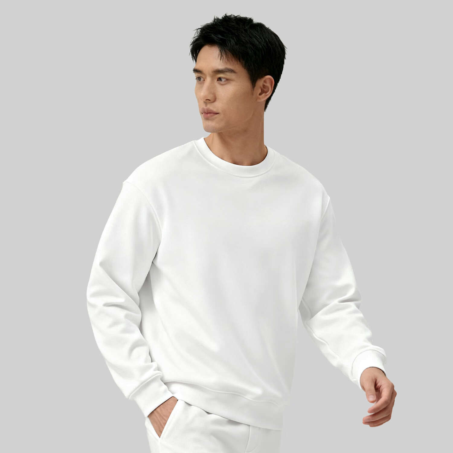 MARKLESS Fleece-Lined Men's Sweatshirt Autumn Winter Casual Crewneck Warm Pullover 0434M3 Snow Peak White Fleece-Lined L