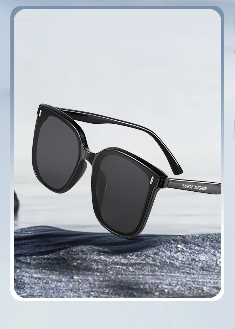 LOESY Versatile Slimming Fashion Polarized Sunglasses UV Protection Driving Black Frame Black Gray Nylon Non-Polarized 2