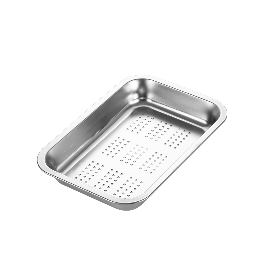 Golden Key Stainless Steel Perforated Flat Square Basin Draining Vegetable Washing Basin Tea Tray Water Filter Basket GK-FP3222-50K