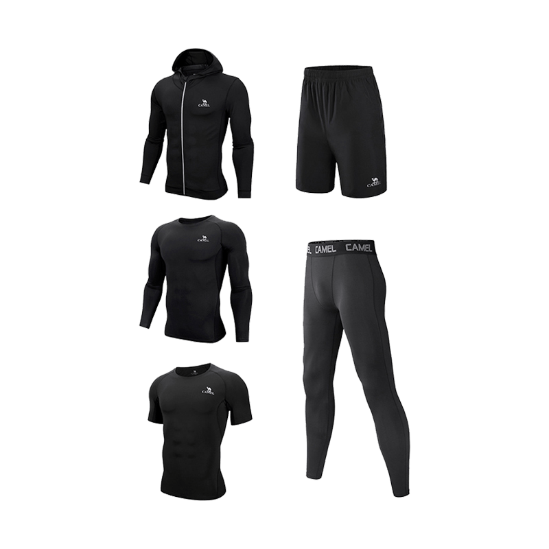 CAMEL Men's Sports Workout Set, Five-Piece New Long Sleeve And Pants Quick-Dry Running Basketball Training Sportswear