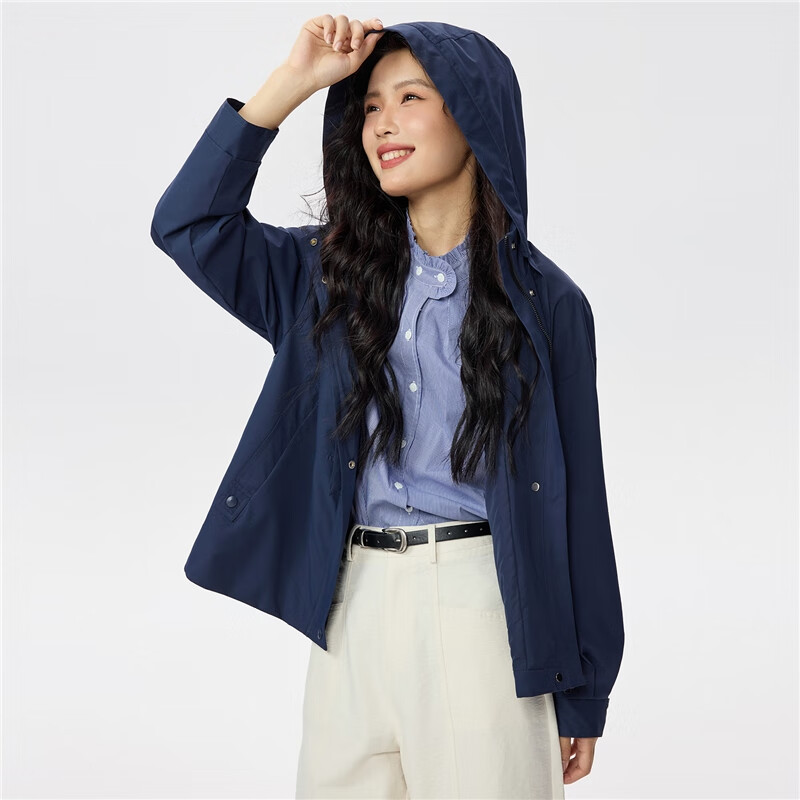 Giordano Women's American Style Windbreaker Jacket Autumn New Windproof Drawstring Hooded Loose Trench Coat 05375684