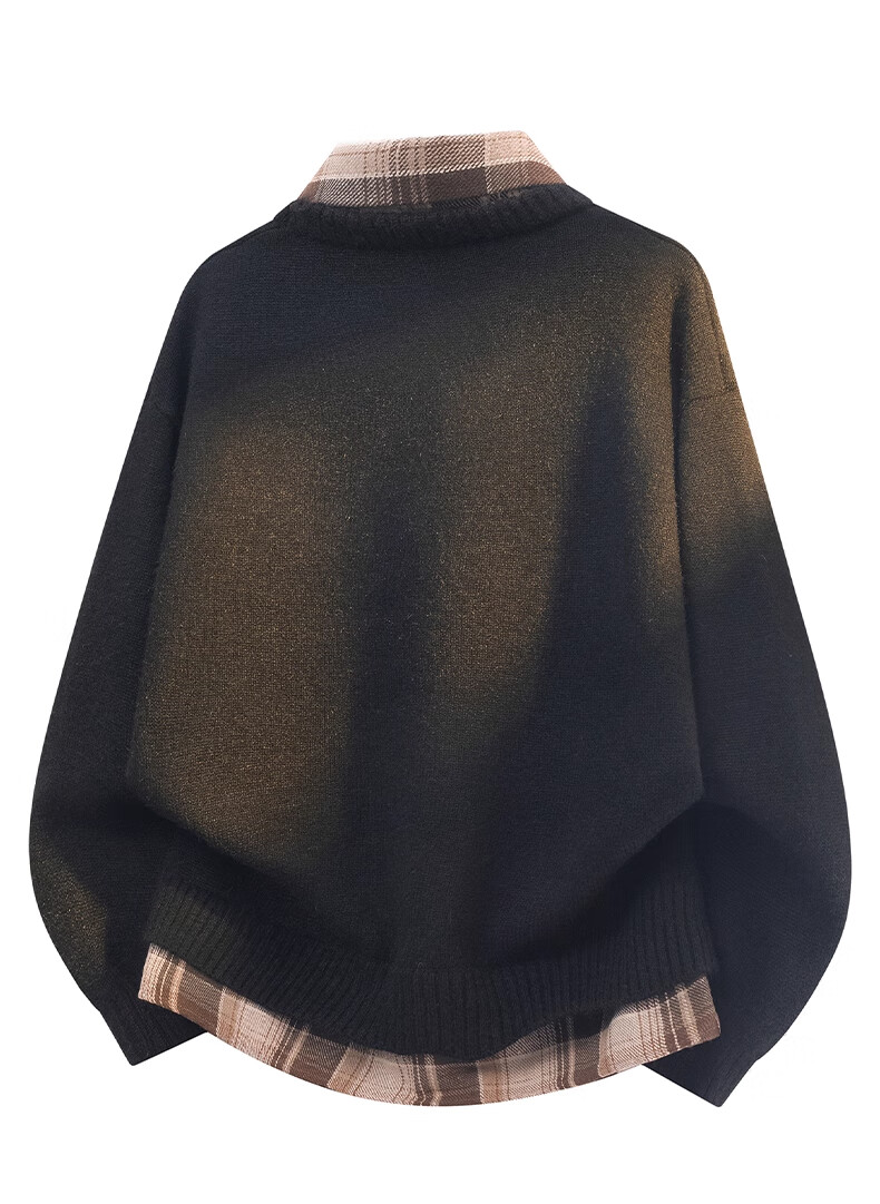:CHOCOOLATE Men's Spring and Autumn New Fake Two-Piece Knit Sweater Jacket Loose Fit Long Sleeve Sweater Brown Camel 3XL 12