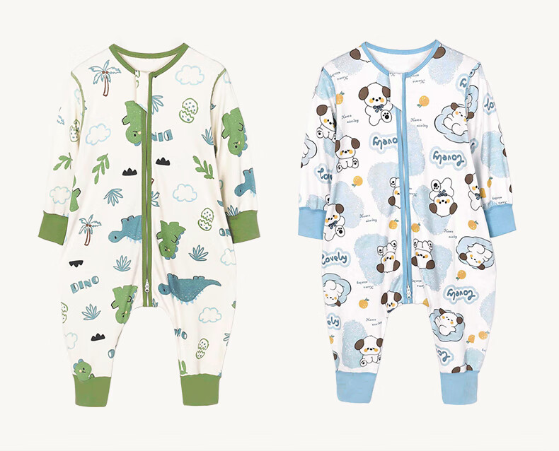 ZISEHY Purple Floral Language 100% Cotton Children's One-piece Split-leg Sleeping Bag Baby Autumn Winter Anti-kick Pajamas Green 120 8