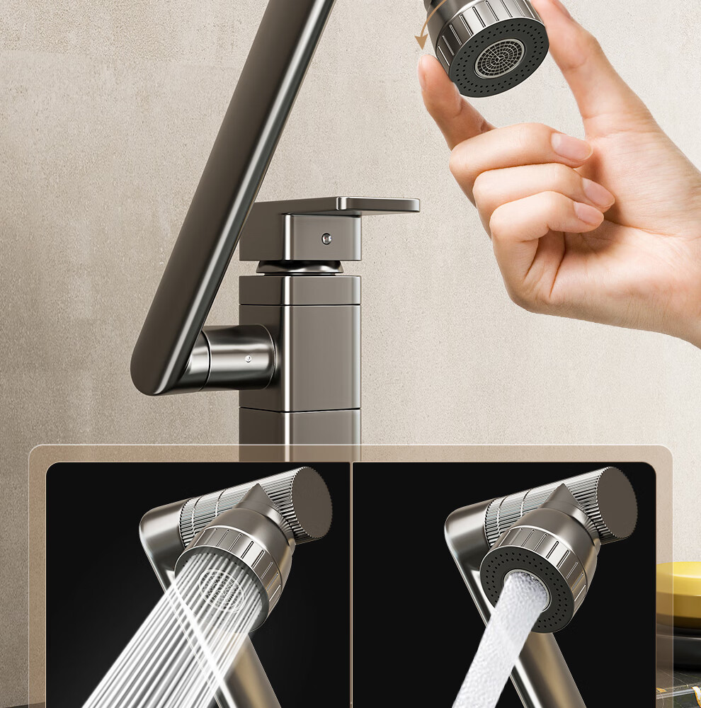 ILeddog [Germany] All-Copper Basin Faucet Bathroom Sink Universal Mechanical Arm Hot and Cold Splash-Proof ZCMLT 17