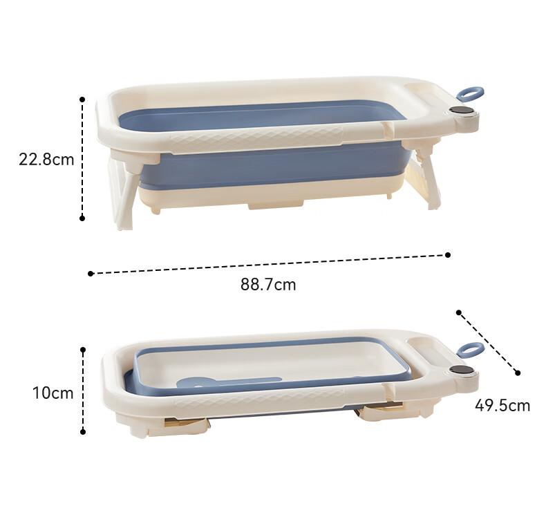 October Crystals Baby Bath Tub Newborn Large Foldable Wireless Digital Display Bath Tub with Bath Rack Haze Blue 25