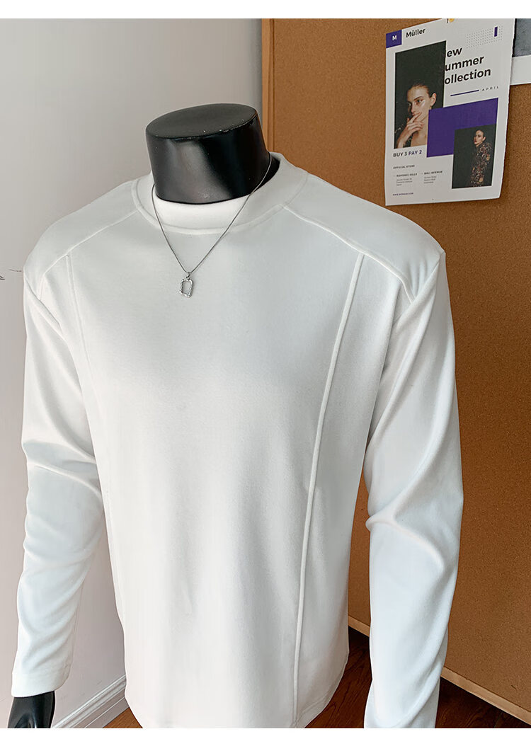 CLOR Patchwork Double-Sided Velvet Long Sleeve T-Shirt Men Spring Autumn Warm Pullover Crew Neck Base Layer CXT06 Black L 5