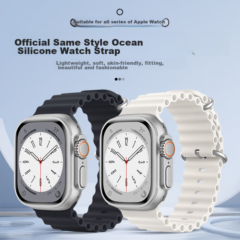 Ремешок Weiqiantu для Apple Watch Ultra 2/S9/S8 Ocean Band 7/6/SE2, спортивный силиконовый, 44/45/49мм, цвет полуночный