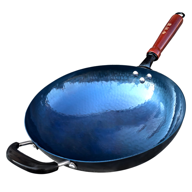 Goston Zhangqiu Iron Wok Round Bottom No Coating with Handles Old-fashioned Mirror Finish Wooden Handle 36cm