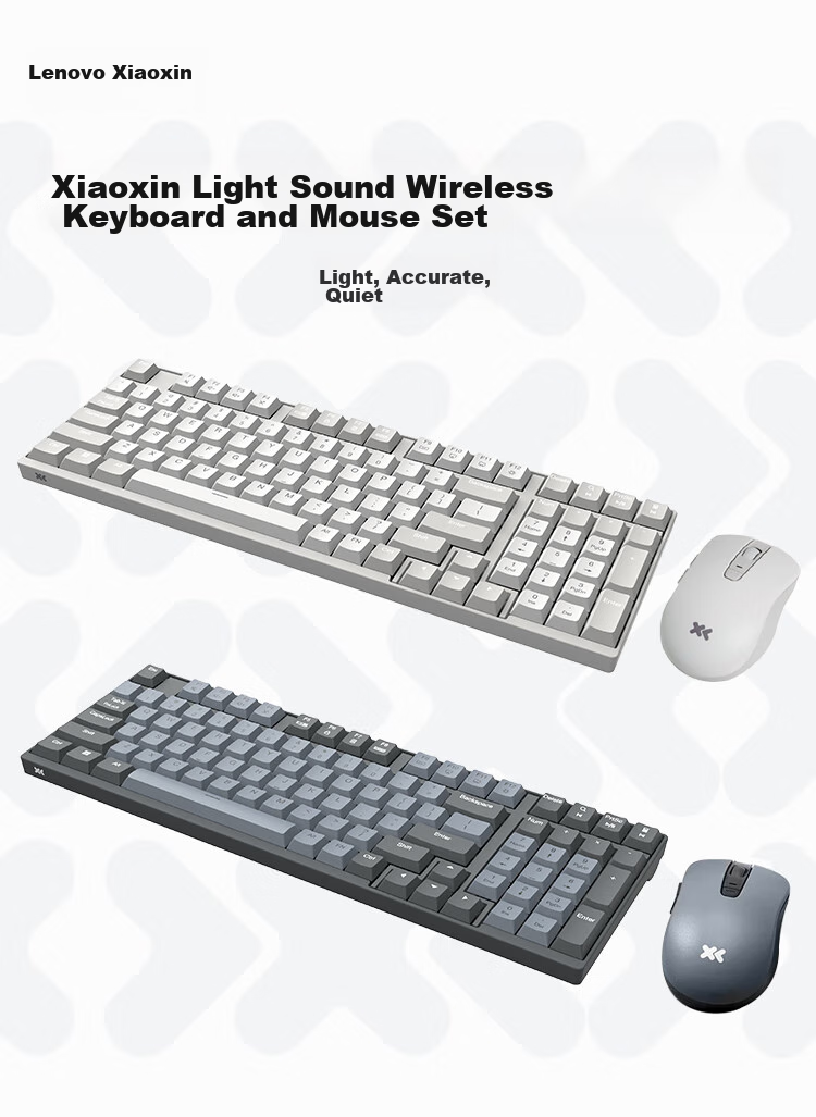 Lenovo Xiaoxin K1P Quiet Wireless 98-Key Keyboard And Mouse Set, Jelly Touch Mechanical Rebound, Multi-Key Shortcuts, 3-Level DPI, Windows Compatible, Twilight Gray 1