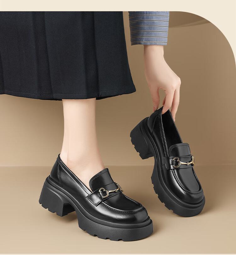 ZHR Women's Loafers, Versatile And Lightweight, College-Style Flats, Spring And Autumn Fashion Thick-Soled Women's Shoes, AH555, Black, Size 36 7