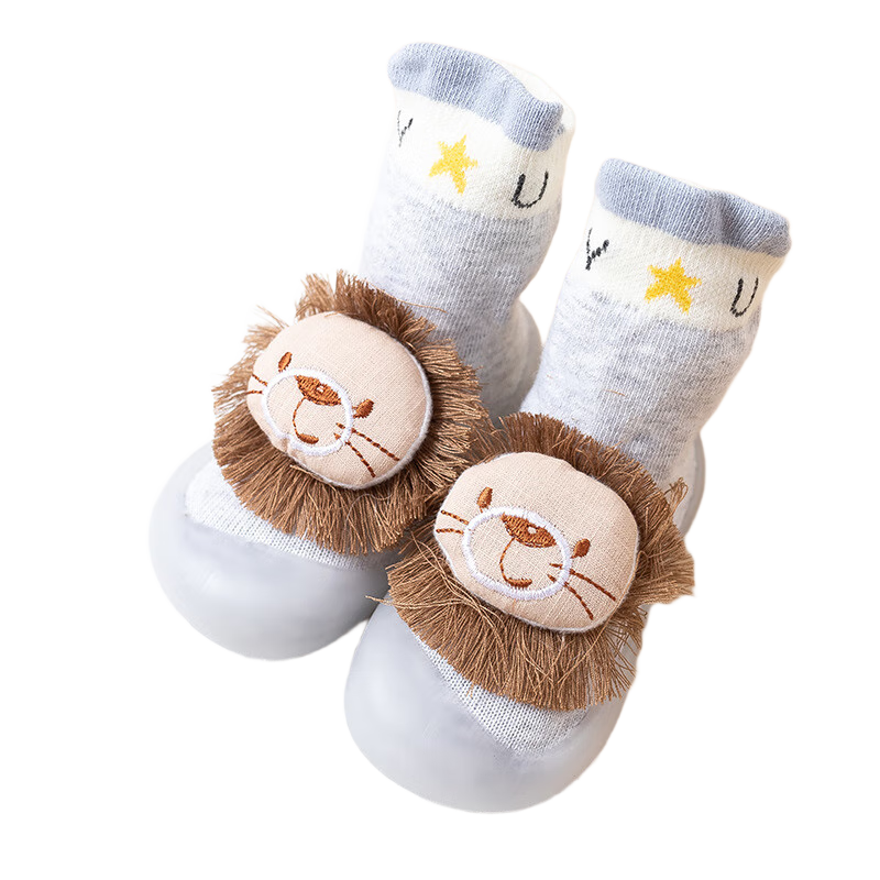 9i9 Baby Walking Shoes Summer Toddler Floor Socks Cartoon Lion Non-Slip Soft Sole Cooling Socks F85 Gray Size 20/21
