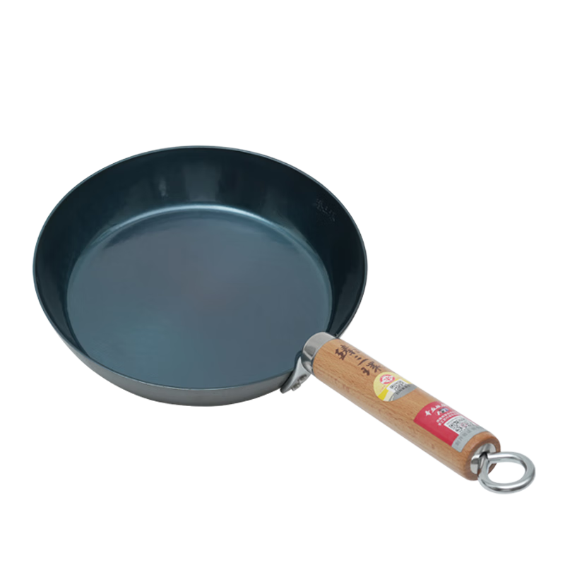 Zhenshanhuan Iron Wok, Frying Pan, Flat Bottom Pan, Non-Stick Pan, Egg Pan, Uncoated Frying Pan, Baby Food Pan, 28cm with Wooden Handle