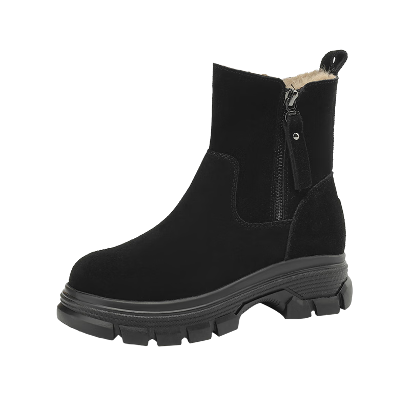 DAPHNE Women's Snow Boots, Winter Fleece-Lined Thick Warm Ankle Boots, Northeast Cotton Shoes, 4023608085, Black, Size 39