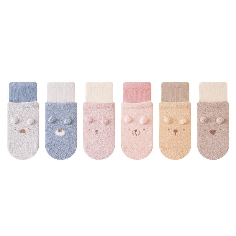 Five Cotton 3-Pair Pack Baby Socks Autumn Winter New Candy Color Thickened Warm Newborn Socks Class A