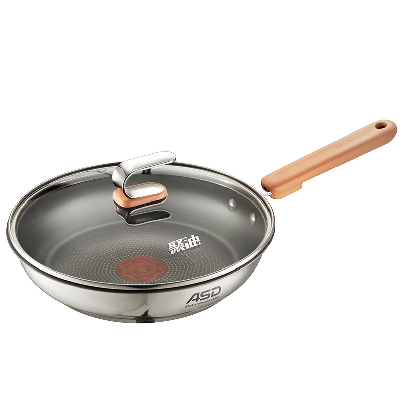 ASD Flat Bottom Wok with Oil-Gathering Red Core Titanium Non-Stick Frying Pan for Steak, Eggs And Stir-Fry, 30cm Compatible with Induction Cooker A7WG