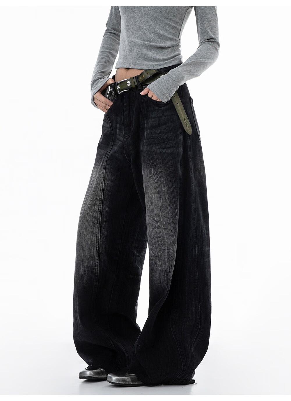 ICH MODE Women's American Vintage Washed Denim Jeans Spring Autumn Loose Straight Leg Curved Cut Casual Wide Leg Pants Blue XL 22
