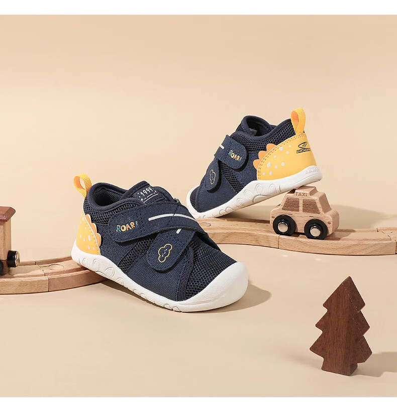 DR·KONG Toddler Early Walking Shoes Spring Boys Soft Sole Comfortable Kids Shoes 2B13A1005CM Navy/Yellow Size 19 12