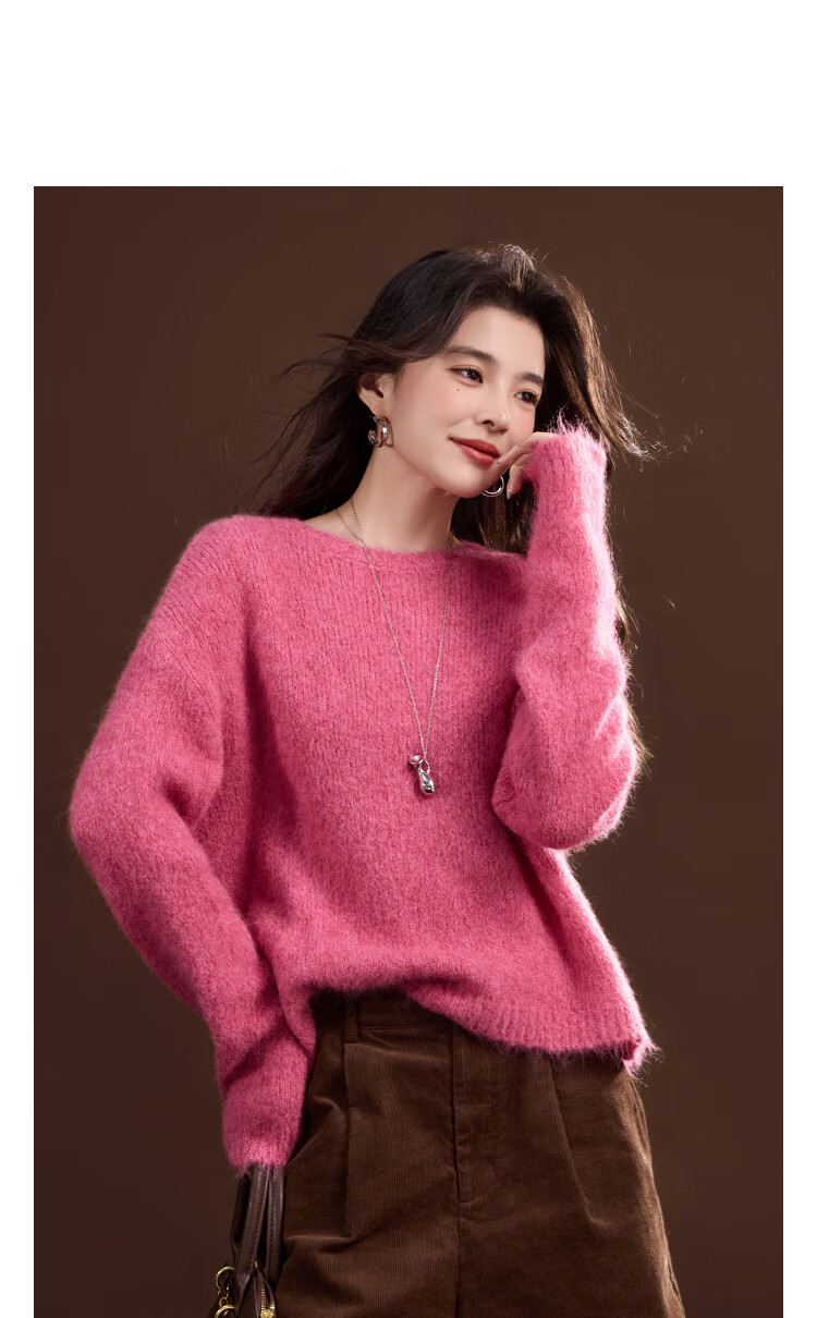 Demana Luxury Alpaca Wool Blend Winter Lazy Style Long Hair Crew Neck Soft Elegant Knit Sweater for Women 6