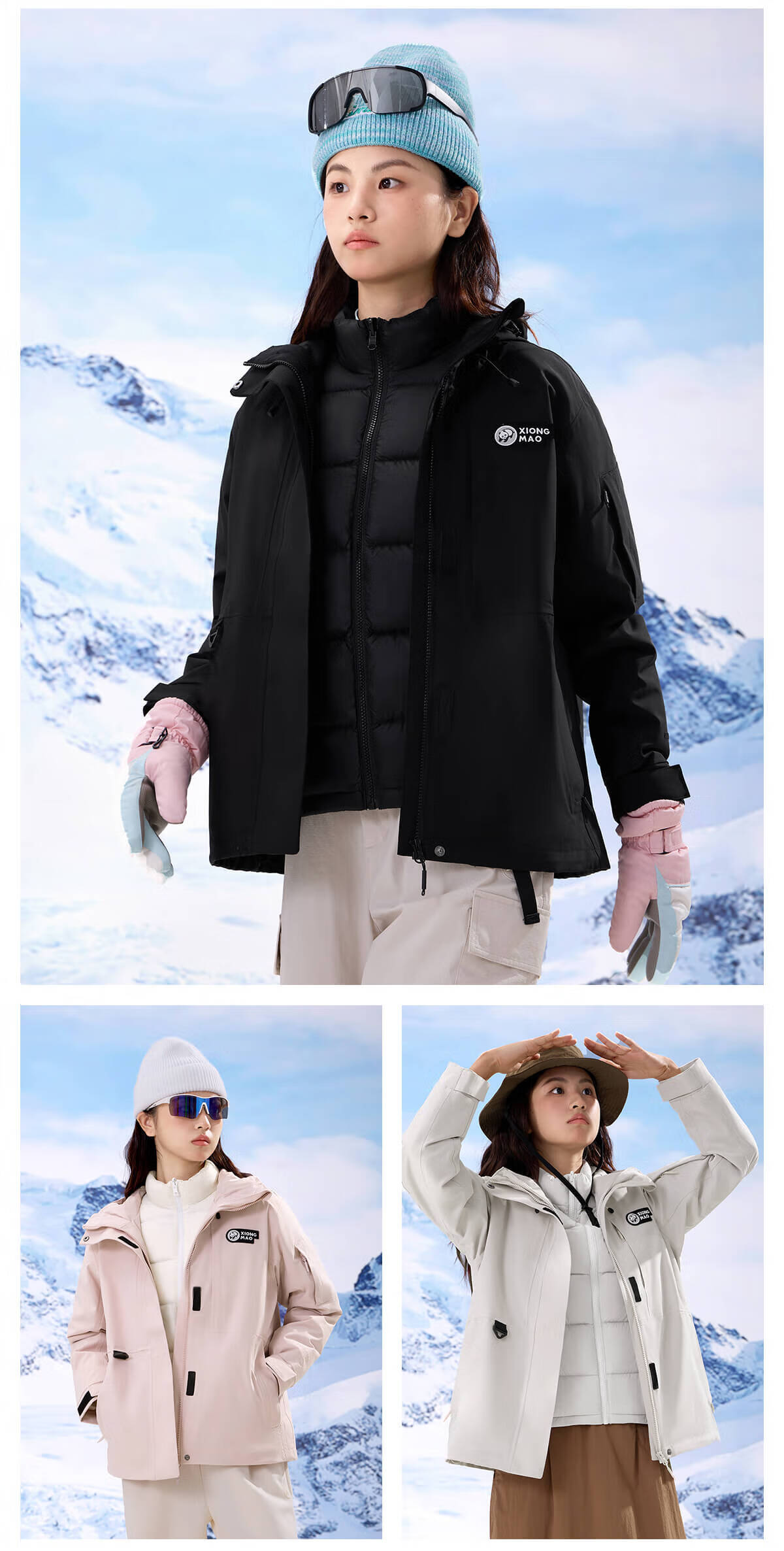Panda Camel Series Outdoor Three-in-One Waterproof Windproof Thermal Mountaineering Jacket with Down Liner, Men's M 27