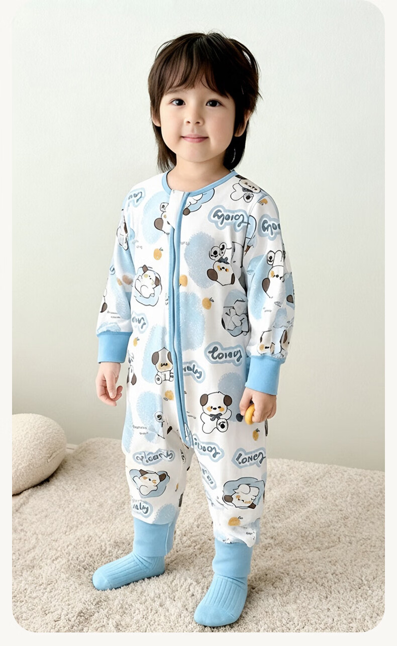 ZISEHY Purple Floral Language 100% Cotton Children's One-piece Split-leg Sleeping Bag Baby Autumn Winter Anti-kick Pajamas Green 120 5