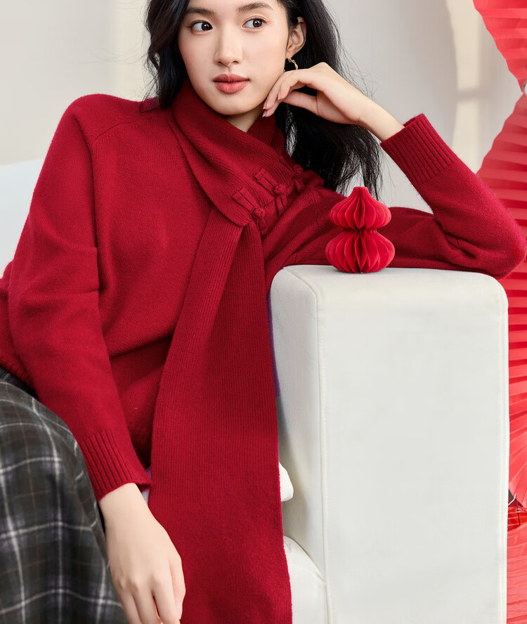 Sentubila Women's Wool Blend Stretch Sweater Autumn Warm Scarf Collar Button Long Sleeve Knit Loose Chinese Style Top 5