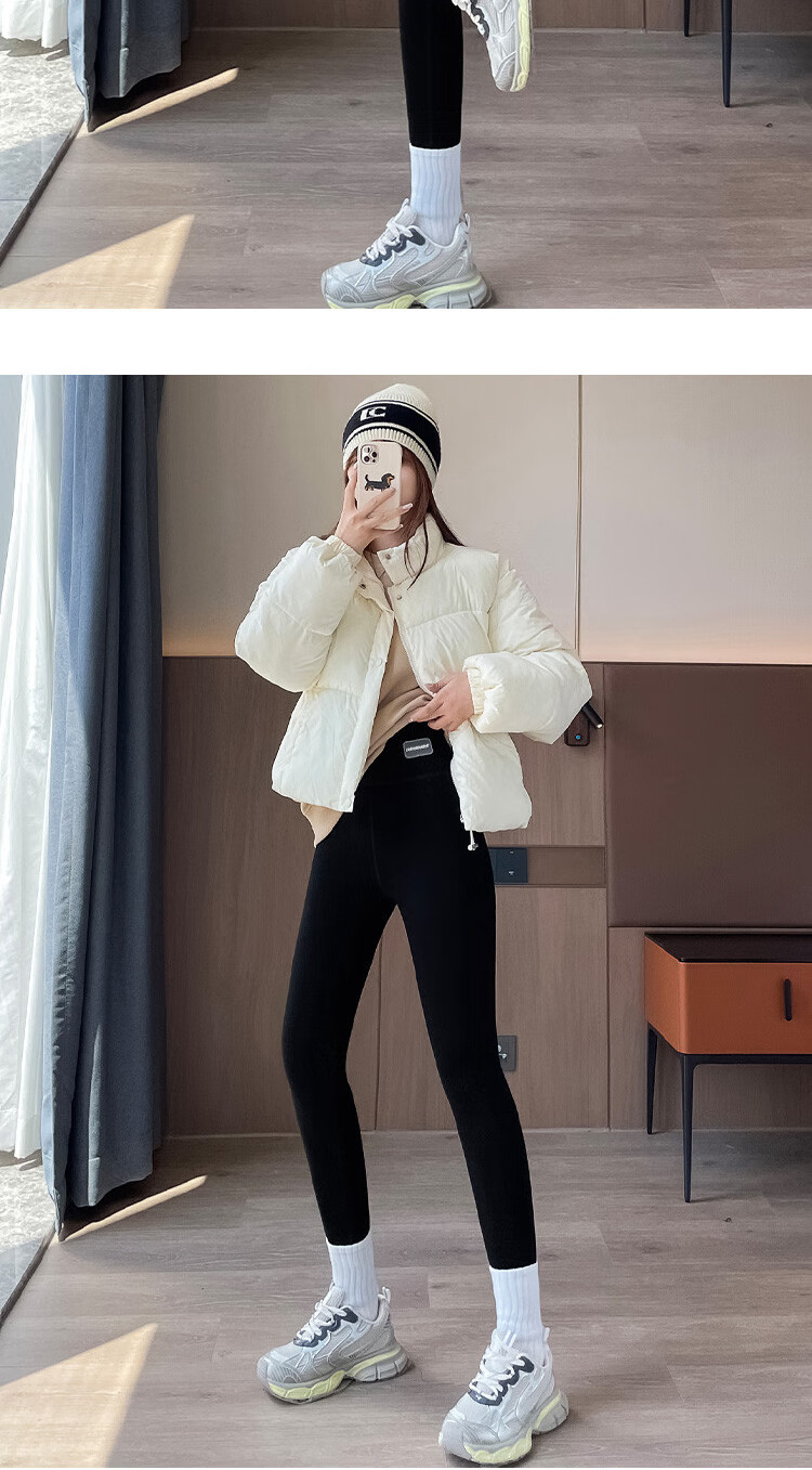 GUJIN Thickened Plain Purple Velvet Thermal Leggings for Women Autumn Winter Cotton Fleece Lined High Waist Warm Pants 14